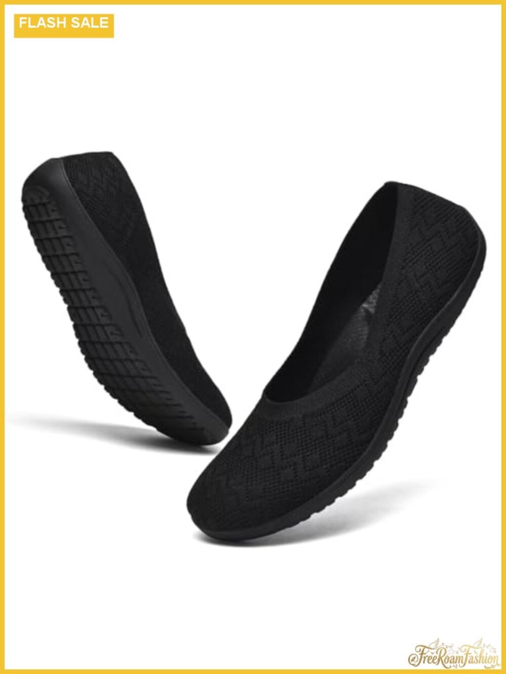 Women's Wide Toe Box Flats Shoes Ballet Flat with Arch Support, Breathable Knit